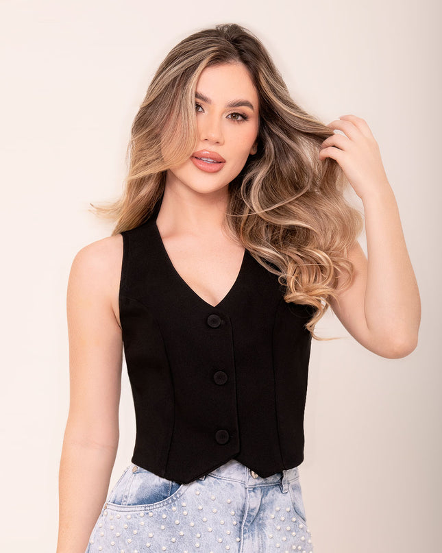 Chaleco con corte en V negro