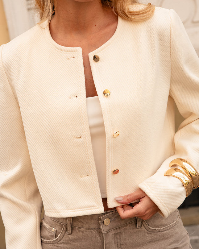 Chaqueta Natural tipo crop con botones frontales