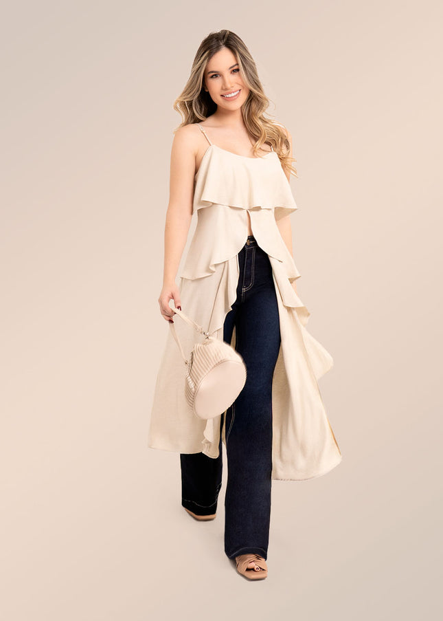 Blusa beige con voleros