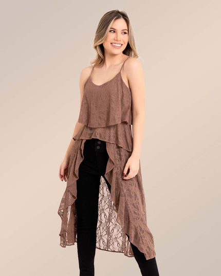 Blusa larga en encaje café
