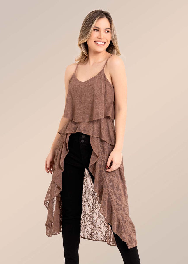 Blusa larga en encaje café