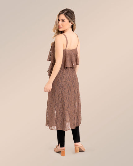 Blusa larga en encaje café