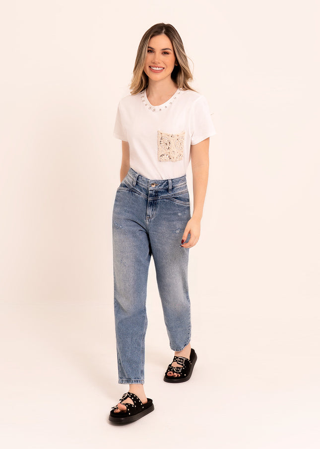 Camiseta Natural con apliques decorativos