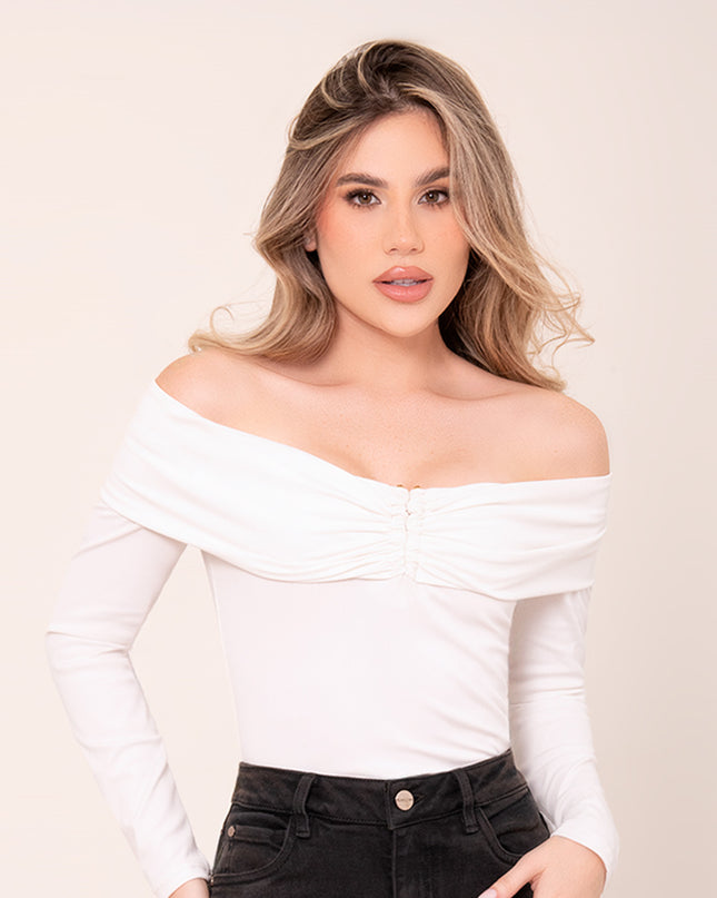 Blusa escote bardot natural