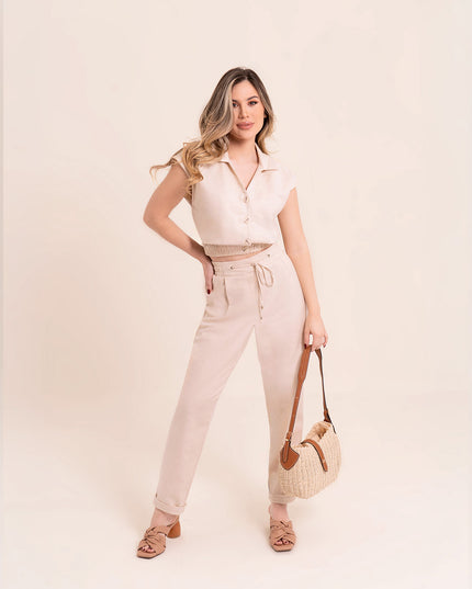 Set en lino color beige