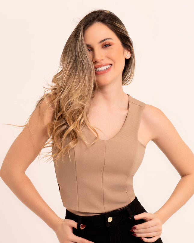 Croptop Camel con cortes laterales