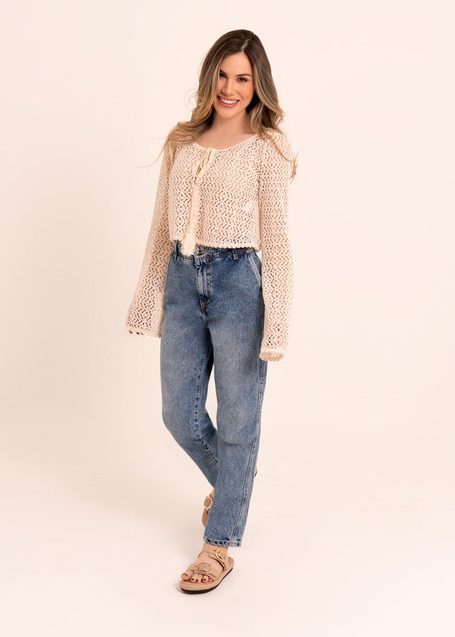 Blusa crochet manga larga