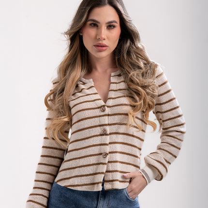 Buso Camel de Rayas con Botones — KanCan