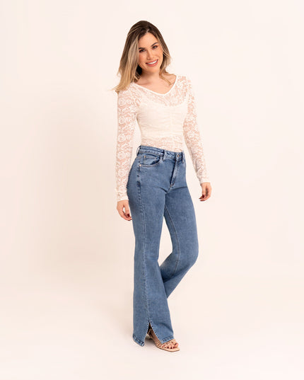 Blusa manga larga en encaje