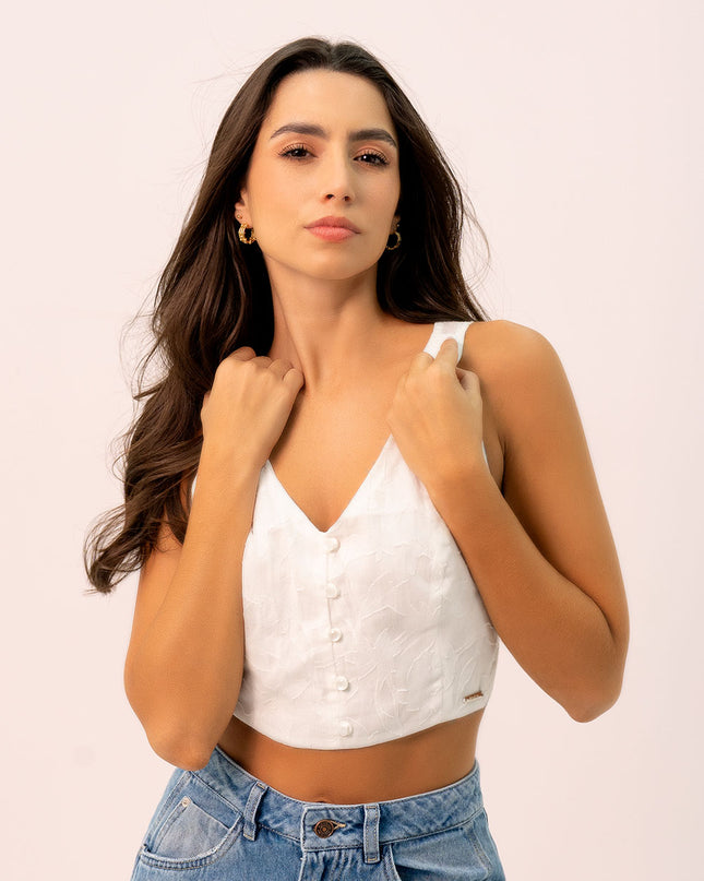 Blusa Blanca con textura floral