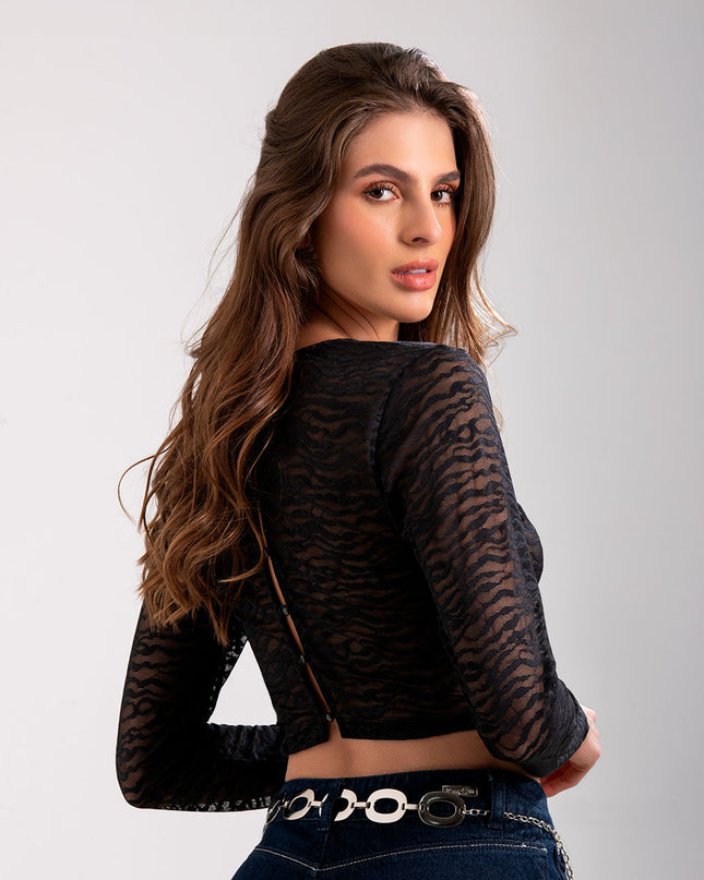 Croptop Negro manga larga
