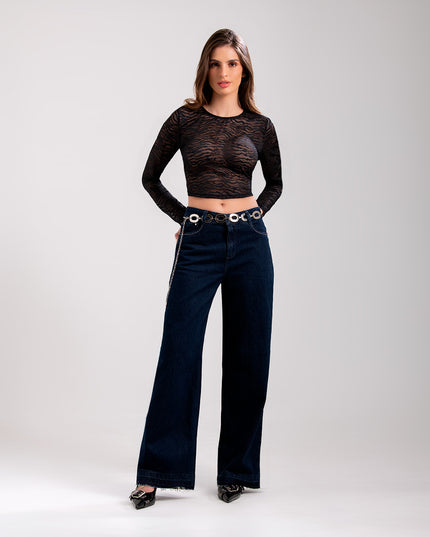 Croptop Negro manga larga