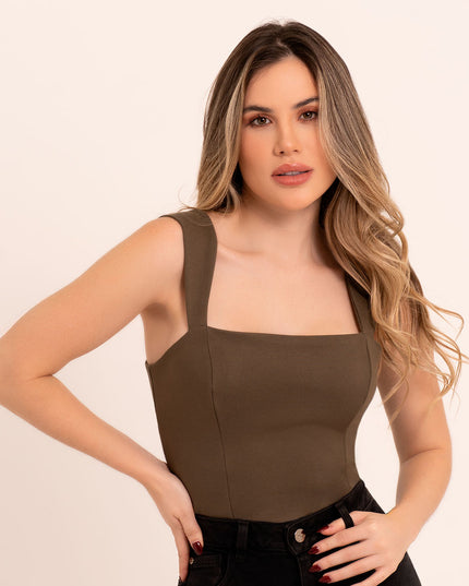 Croptop Verde oliva manga sisa