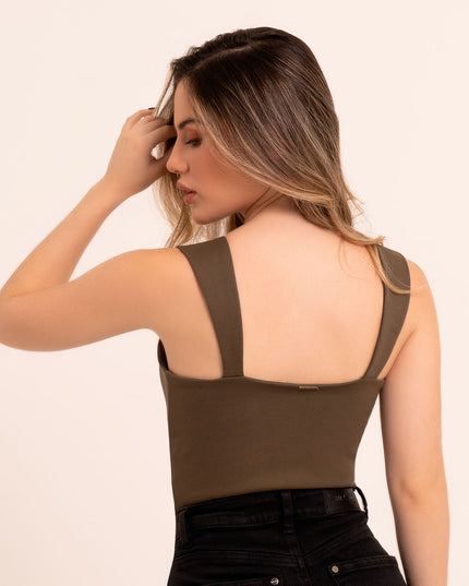 Croptop Verde oliva manga sisa