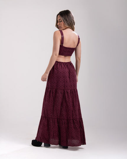 Vestido Largo vinotinto con Aberturas Laterales.