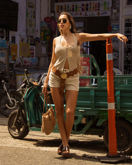Blusa Halter kaki