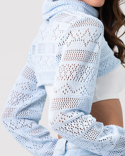 Buso Crop Tejido Calado de Cuello Alto