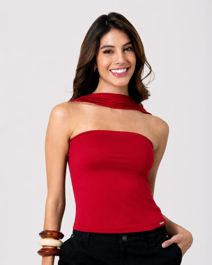 Blusa Strapless ajustada con lazo funcional