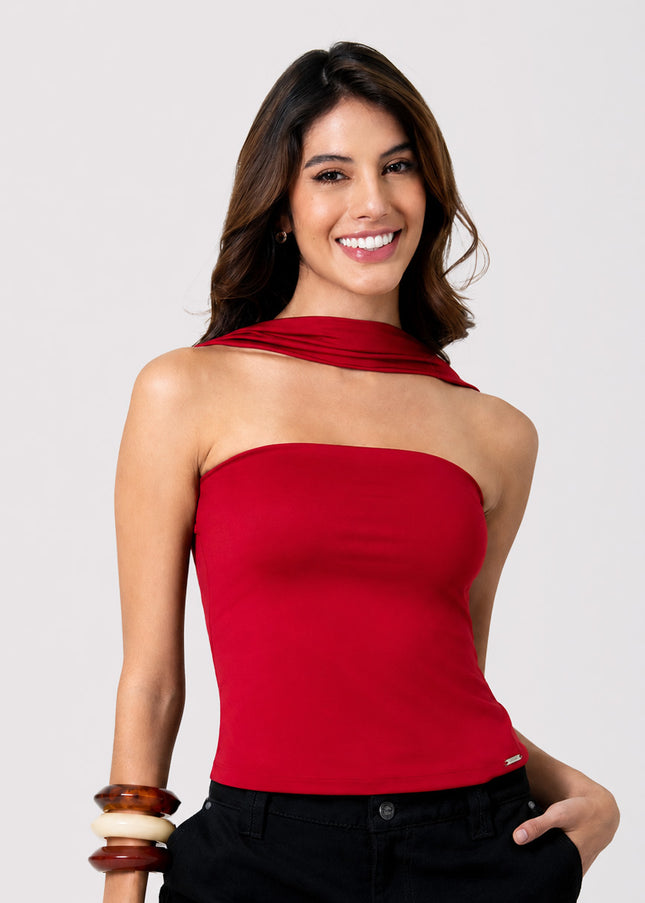Blusa Strapless ajustada con lazo funcional