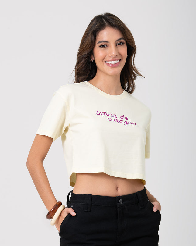 Camiseta tipo crop en tono Panacota