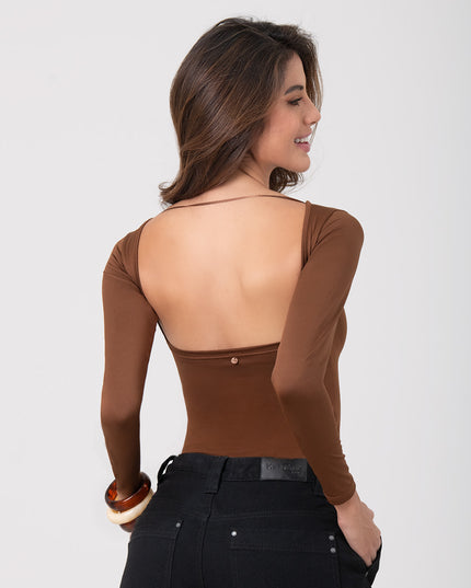 Blusa basic chocolate manga larga