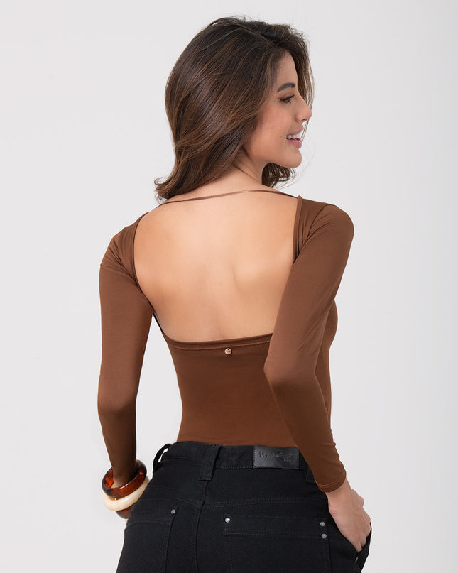 Blusa basic chocolate manga larga