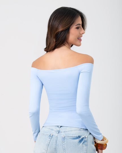 Blusa Basic azul celeste escote bardot