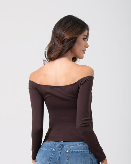 Blusa Basic cafe escote bardot