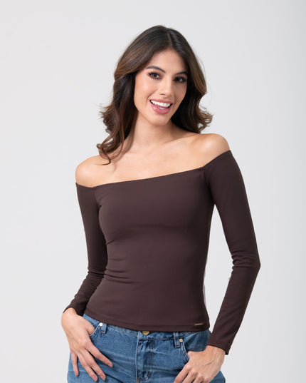 Blusa Basic cafe escote bardot