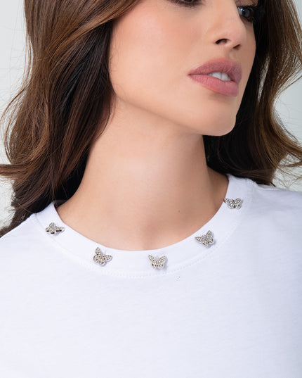 Camiseta Blanca manga bordada y apliques