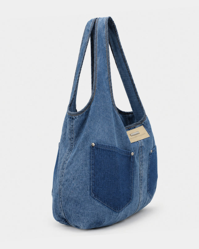 Tote Bag en Denim con Bolsillos de Parche