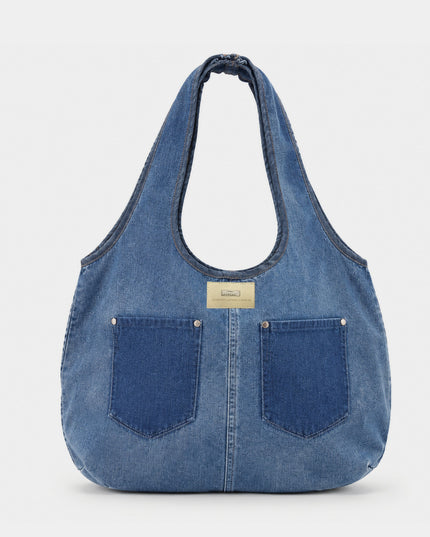Tote Bag en Denim con Bolsillos de Parche