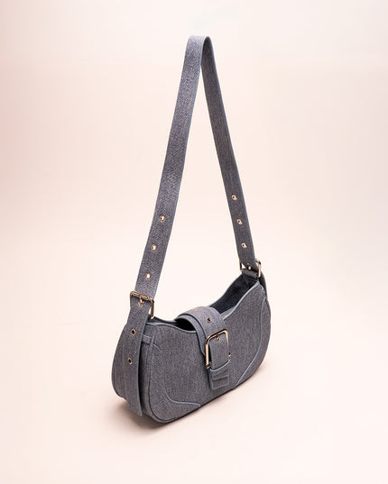 Bolso baguette en denim con hebilla metálica