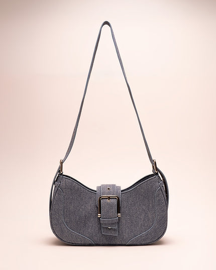 Bolso baguette en denim con hebilla metálica