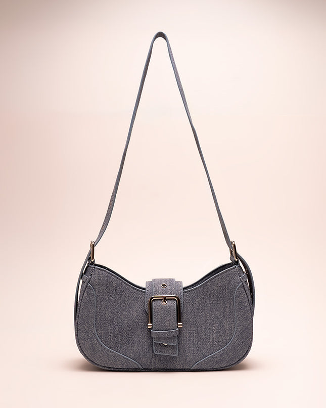 Bolso baguette en denim con hebilla metálica