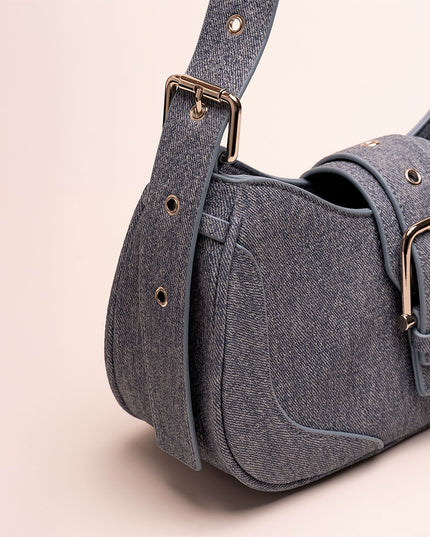Bolso baguette en denim con hebilla metálica