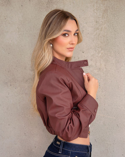 Chaqueta efecto cuero vinotinto