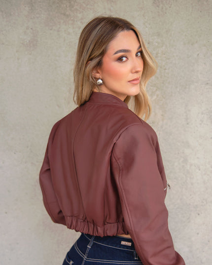 Chaqueta efecto cuero vinotinto