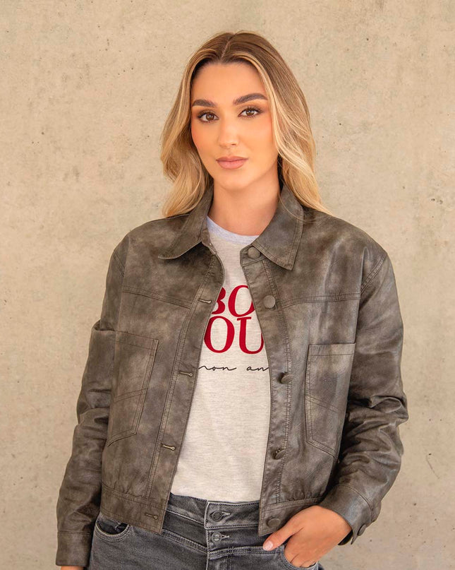 Chaqueta efecto cuero gris