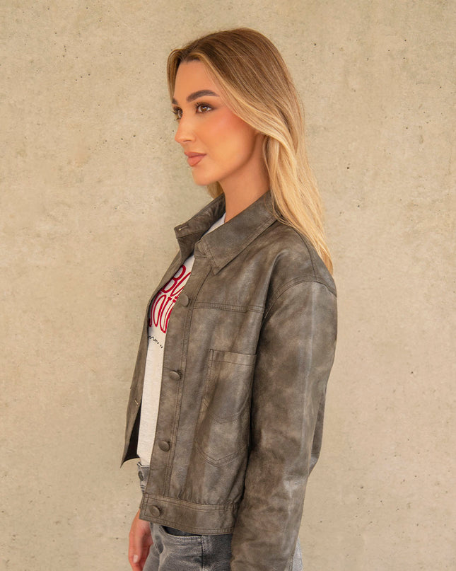 Chaqueta efecto cuero gris