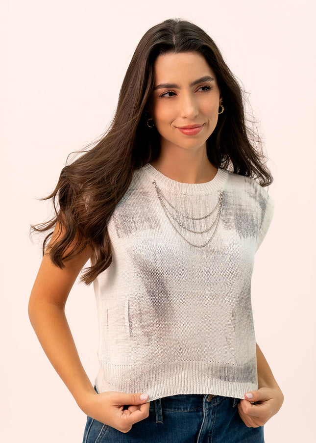 Blusa Blanca manga sisa tejida