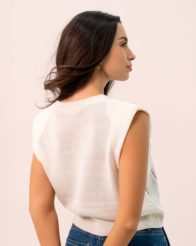 Blusa Blanca manga sisa tejida