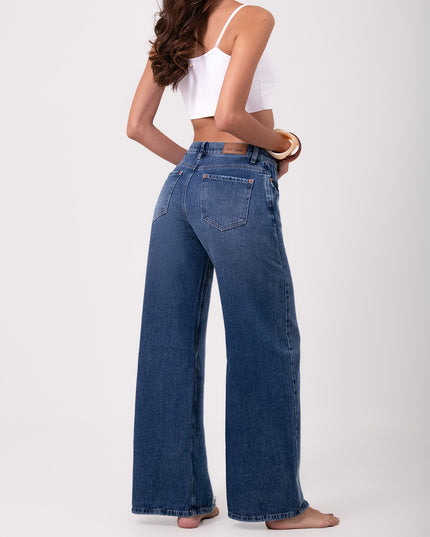 Jean Palazzo de tiro medio en denim azul medio
