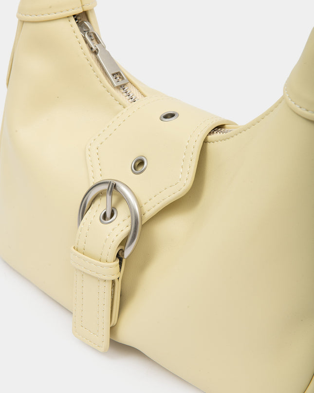Bolso hobo amarillo con correa ajustable y herraje frontal
