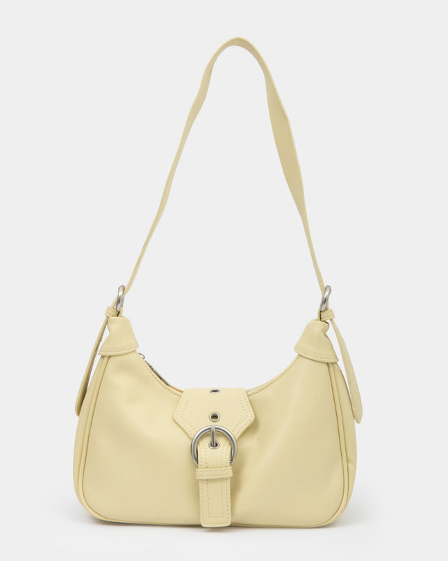 Bolso hobo amarillo con correa ajustable y herraje frontal