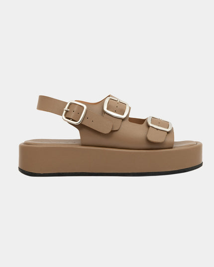 Sandalia Plataforma de Doble Hebilla taupe