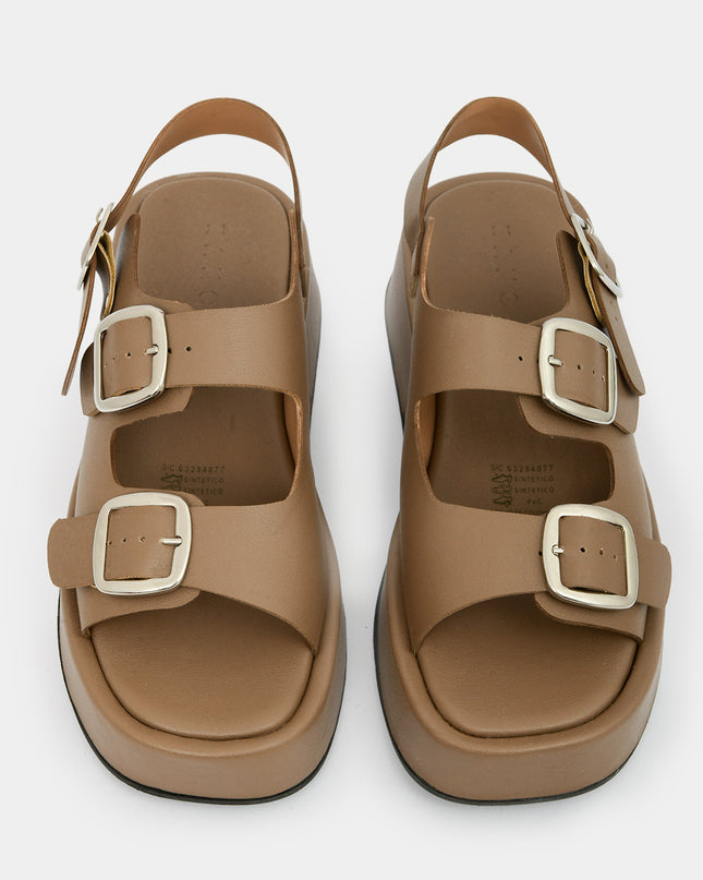 Sandalia Plataforma de Doble Hebilla taupe