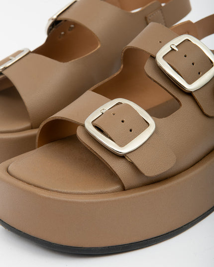 Sandalia Plataforma de Doble Hebilla taupe