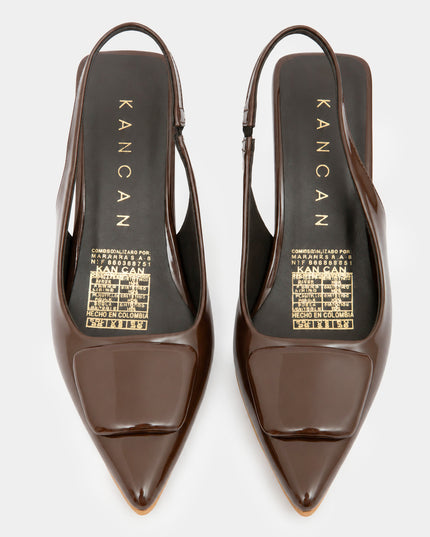 Stilettos chocolate  en charol  de tacón medio