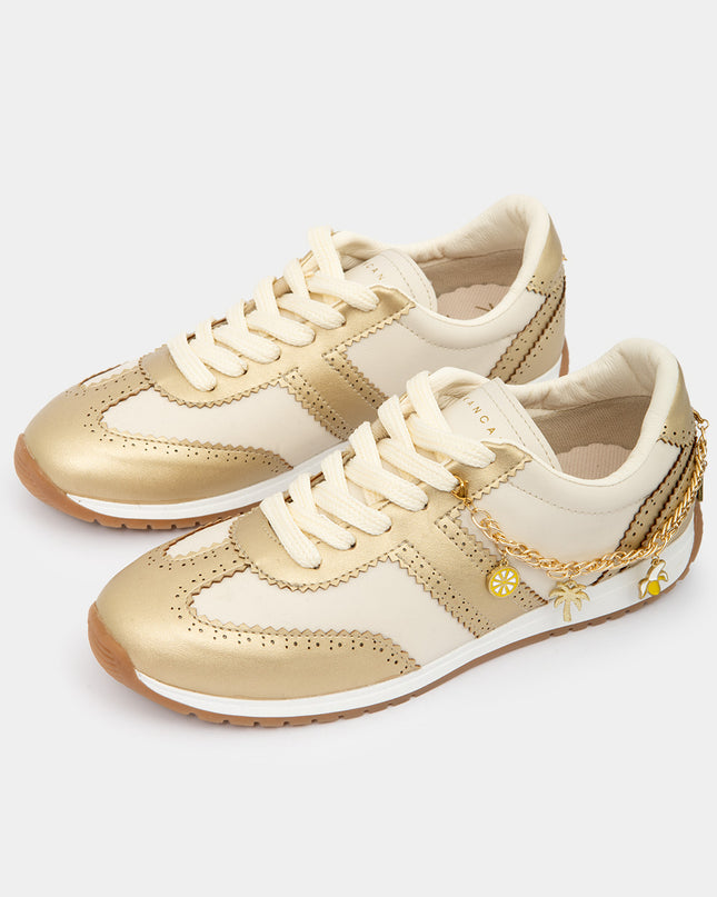 Tenis Casuales Beige y Dorado con Dijes — KanCan